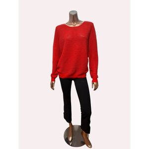 Sandro Paris Red Openwork Cotton Silk Trim Preppy Everyday Lightweight Sweater/M